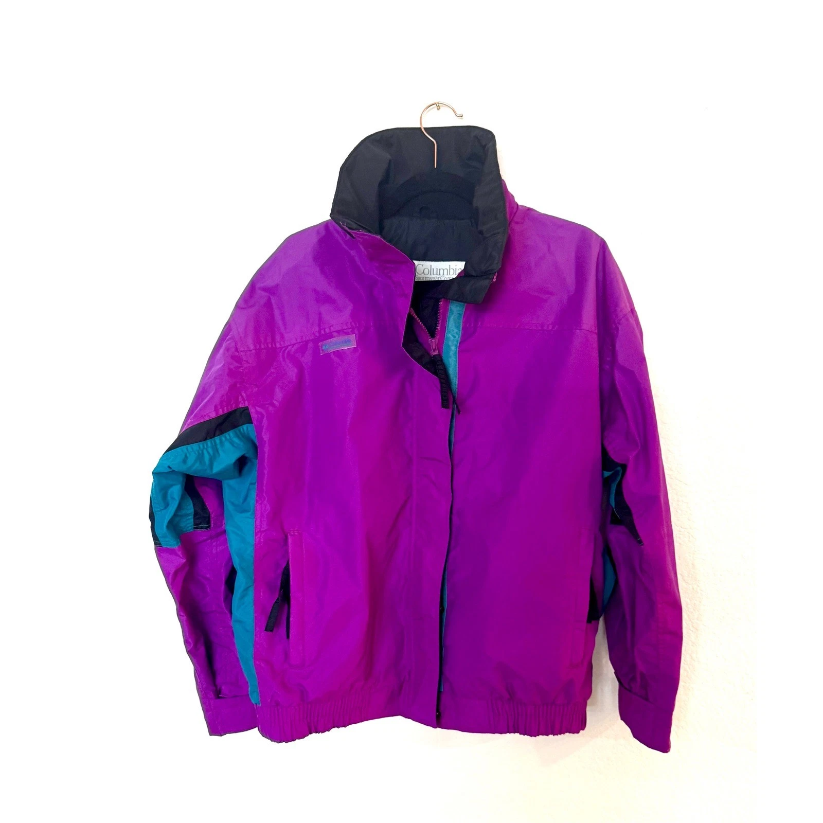 Vintage Columbia Bugaboo Ski Jacket Purple Colorblock Nylon Womens Size Medium