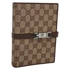 GUCCI GG Canvas Jackie Day Planner Cover Beige Silver 29961 Auth 138492