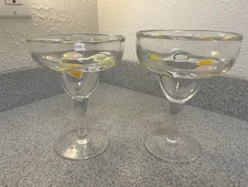 Hand Blown Margarita Glasses Set of 2 Applied Fruit Art Glass Cocktail