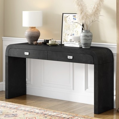60'' Wooden Entryway Console Table with Burl Veneer & 2 Drawers