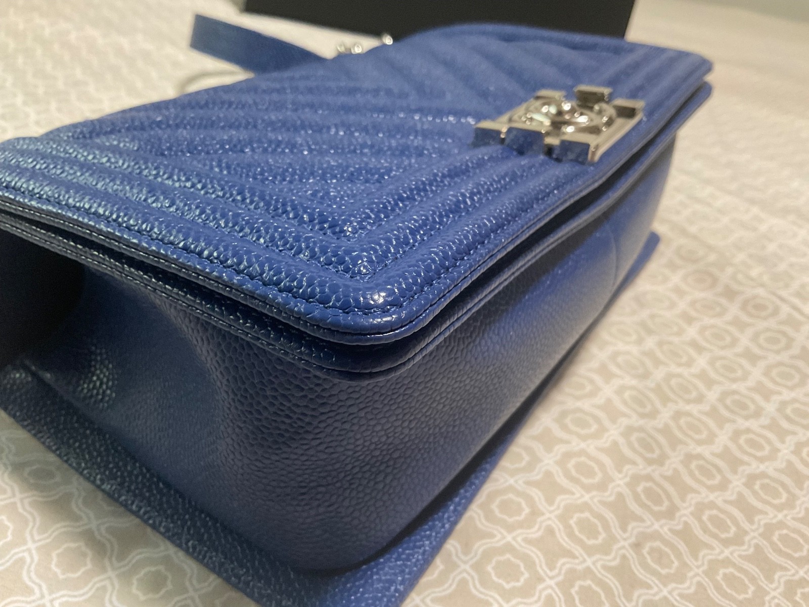 CHANEL Boy Blue Caviar Silver Hardware Leather Bag Medium. image 10