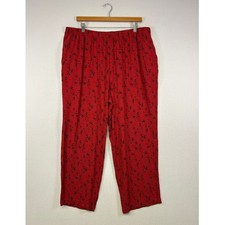 Boho Venezia Women 18/20 Red Floral Paisley Rayon Elastic Waist Straight Pants