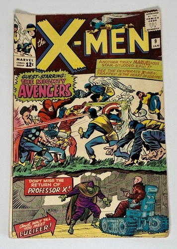 VINTAGE 1965 Marvel Comics THE X-MEN (Vol. 1 No. 9) 1ST AVENGERS MTG. Lucifer