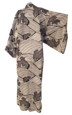 100 Cotton Japanese Kimono Traditional Folk White Navy Belted Long 61 NWOT