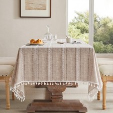 Hemstitched Striped Boho Tablecloth 54x70 Inch Fit 3ft-4ft, Narrow Fit for 5ft