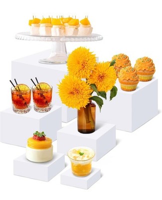 Buffet-Setzstufen, 6 Stück große weiße Acryl-Lebensmittel-Setzstufen 20 cm+18 cm+15 cm+13 cm+10 cm+7,6 cm