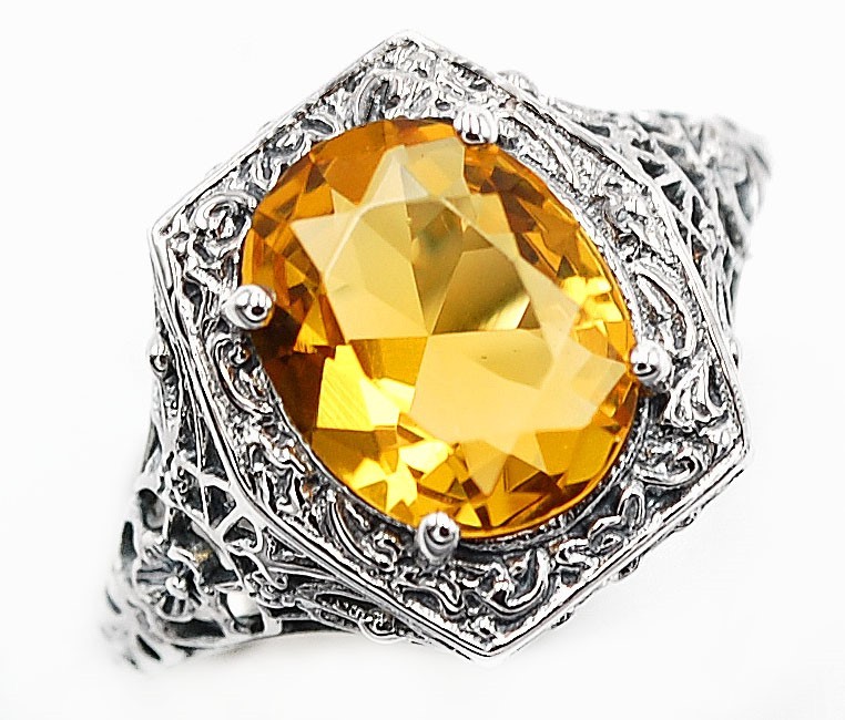 2CT  Citrine 925 Sterling Silver Vintage Style Ring Jewelry Sz 6 