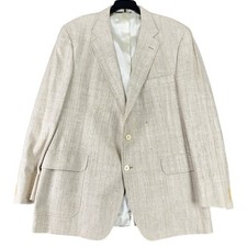 Vintage 90s Jos A Bank Blazer Mens 44 Silk Two Button USA Made Beige Tan