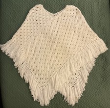 Vintage Crocheted Handmade Poncho White