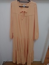 Seed Heritage Size 12 orange Long Puffy Sleeve Tie Neck Cheese Cloth Feel...