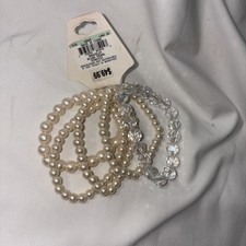 Blush Pearl Stretch 5 Piece Bracelet set Multiple Size Pearls New 50 Retail