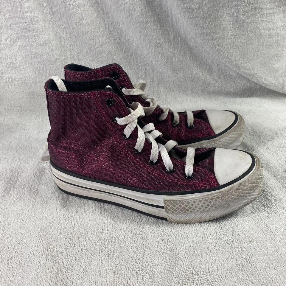 Zapatos Converse All Star Juveniles Talla 3 Rosa Brillo Alto Lona Tenis Foto 4 de 4