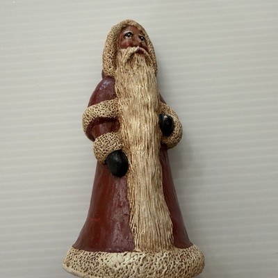 Vintage 1993 Wood World Santa Claus Figurine Long Beard Folk Art Christmas Decor