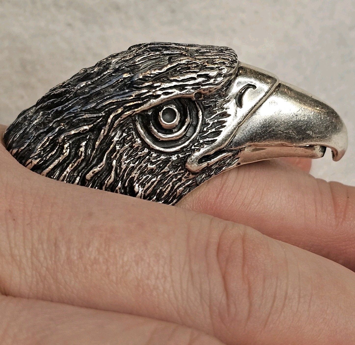 Massive Sterling Silver Eagle Head Ring 925 Heavy… - image 2