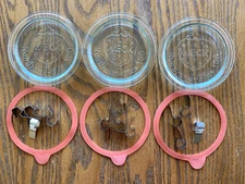 Lot of 3 Weck Rundrand-Glas 100 4" Canning Jar Lid Strawberry, Gaskets and Clips