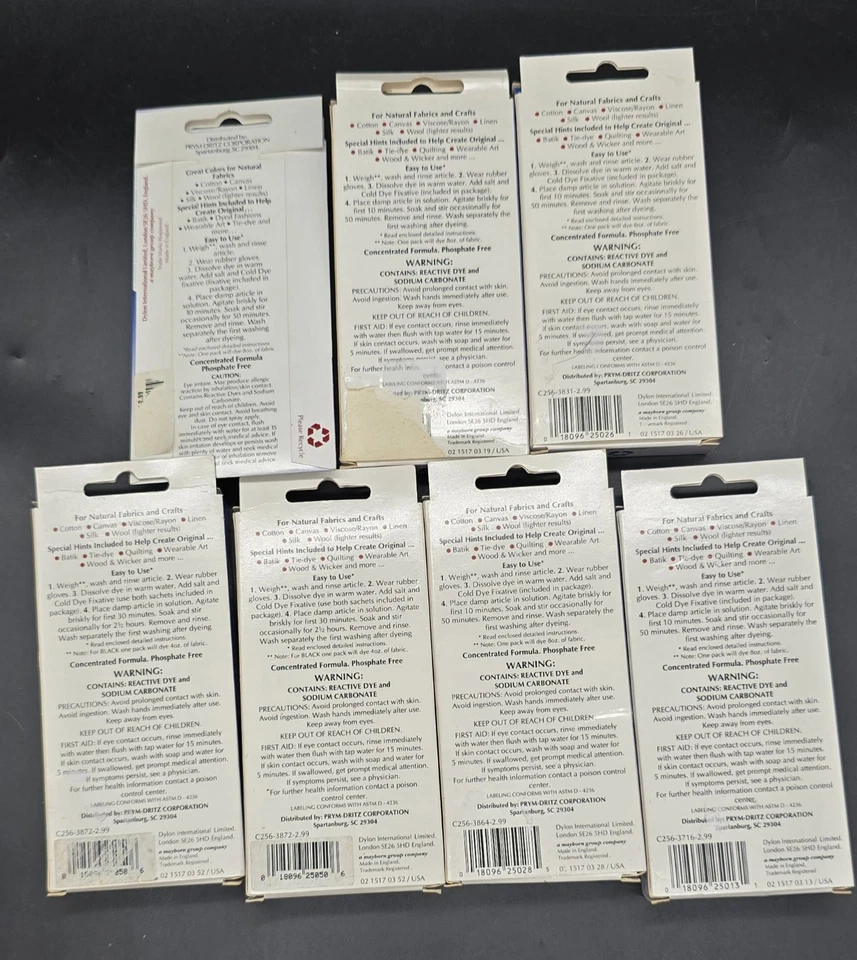 Lote De 7 Tintes Dylon Agua Fría Telas Y Artesanales De Colección Nuevo Antiguo Stock Negro  Foto 3 de 3