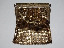 German Vintage Metal Mesh Coin Purse, God Tone