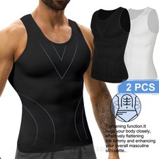 2PCS Men Body Shaper Slimming Tummy Vest Compression Shirt Tank Top Shapewear
