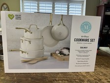 Martha Stewart Galway Aluminum Ceramic Nonstick 10-Piece Cookware Set LINEN