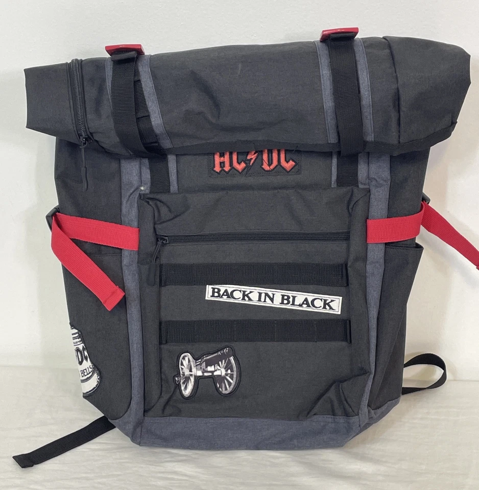 Mochila grande con tapa enrollable AC/DC Back In Black & Hells Bells Logo Foto 2 de 4