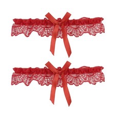 Wedding Bridal Legs Garter Women Lace Floral Bowknot Stretch Leg Garter 2pc Red