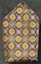 Vintage Handmade Pocket Square 100 Silk Hand Rolled Edge Purple Gold 8.5 X 8.5