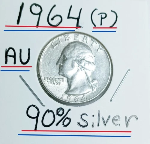 1964 (P) washington Quarter AU Condition 90% Silver Real Gem Look &Judge It HOT!