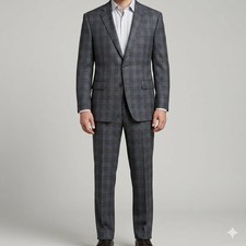 Jos. A. Bank Signature Suit Wool Silk Plaid Classic Fit 42R 36x30 Grey