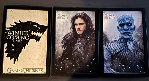 Game of Thrones HBO Framed Poster Set of 3 Winter Is Coming Jon Snow Night King