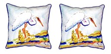 Pair of Betsy Drake Betsy s Egret Large Indoor Outdoor Pillows 18 Inch X 18 Inch