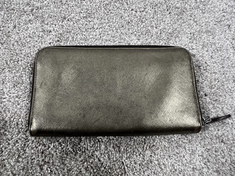 Prada Wallet Womens Metallic Leather Zip Around Black Card Holder Made In Italy - Image 3 of 4