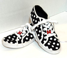Disney Minnie Mouse Polka Dot Sneakers Girl's Size 5 Black White Lace Up Red Bow