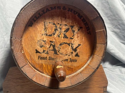 VINTAGE WILLIAM & HUMBERT DRY SACK SHERRY 10 1/2" OAK BARREL w/ STAND - Picture 3 of 6