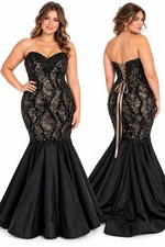 MAC DUGGAL strapless lace black dress plus size 26 corset prom formal evening