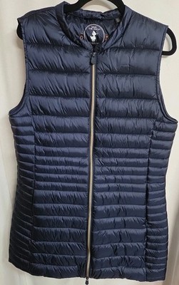 Save The Duck Cindy Long Vest Navy Women's Puffer Jacket Pkts Sz 4/XL EUC