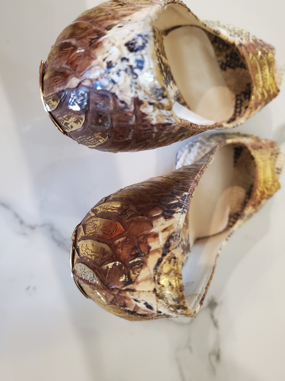 Dior Gold Beige Python Snakeskin Platform Peep To… - image 5