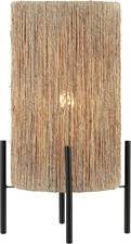 16.5" Brown Woven Rattan LED Table Lamp, Coastal Minimalist Cylinder Accent Ligh
