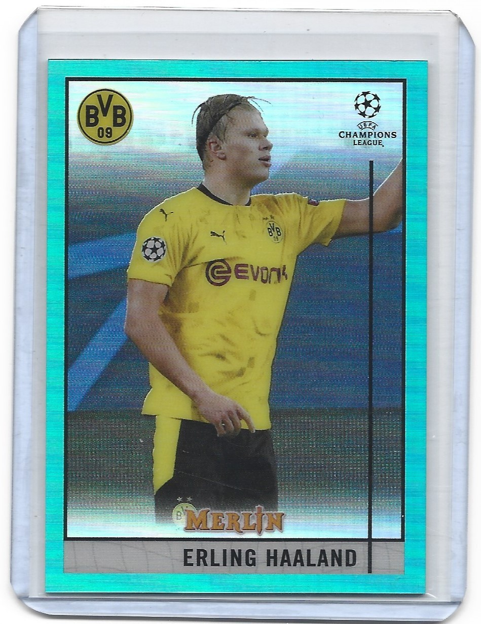 2020-21 Topps Merlin Chrome Erling Haaland Aqua Refractor 074/199