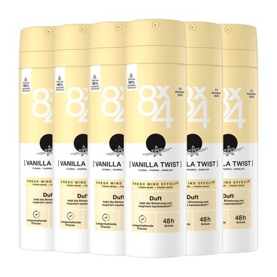 8x4 Deo Spray Vanilla Twist 6 x 150ml Fresh Mind Effect  und 48h Schutz