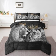Safari Lion Bedding Sets Twin Golden Crown Comforter Set King and Queen Duvet...