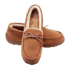 Men's Moccasin Slippers Memory Foam Warm Plush House Slippers, Indoor 11 Brown