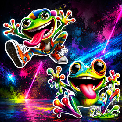 Frosch Aufkleber Set 2 Stück Bunt Sticker Crazy Frog Style Auto transparent weiß