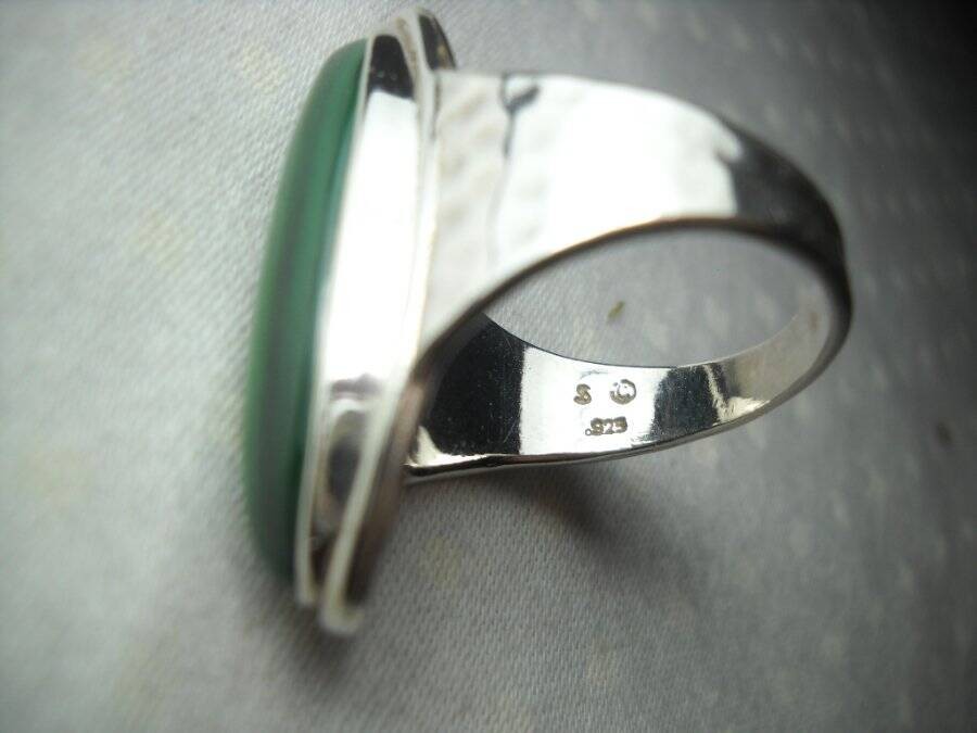Sterling Silver Large Malachite Ring Hammered Met… - image 7