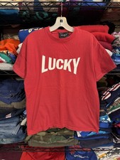 Lucky Brand Shirt Womens SHE Red Lucky Word Logo Graphic Tee Top Made USA