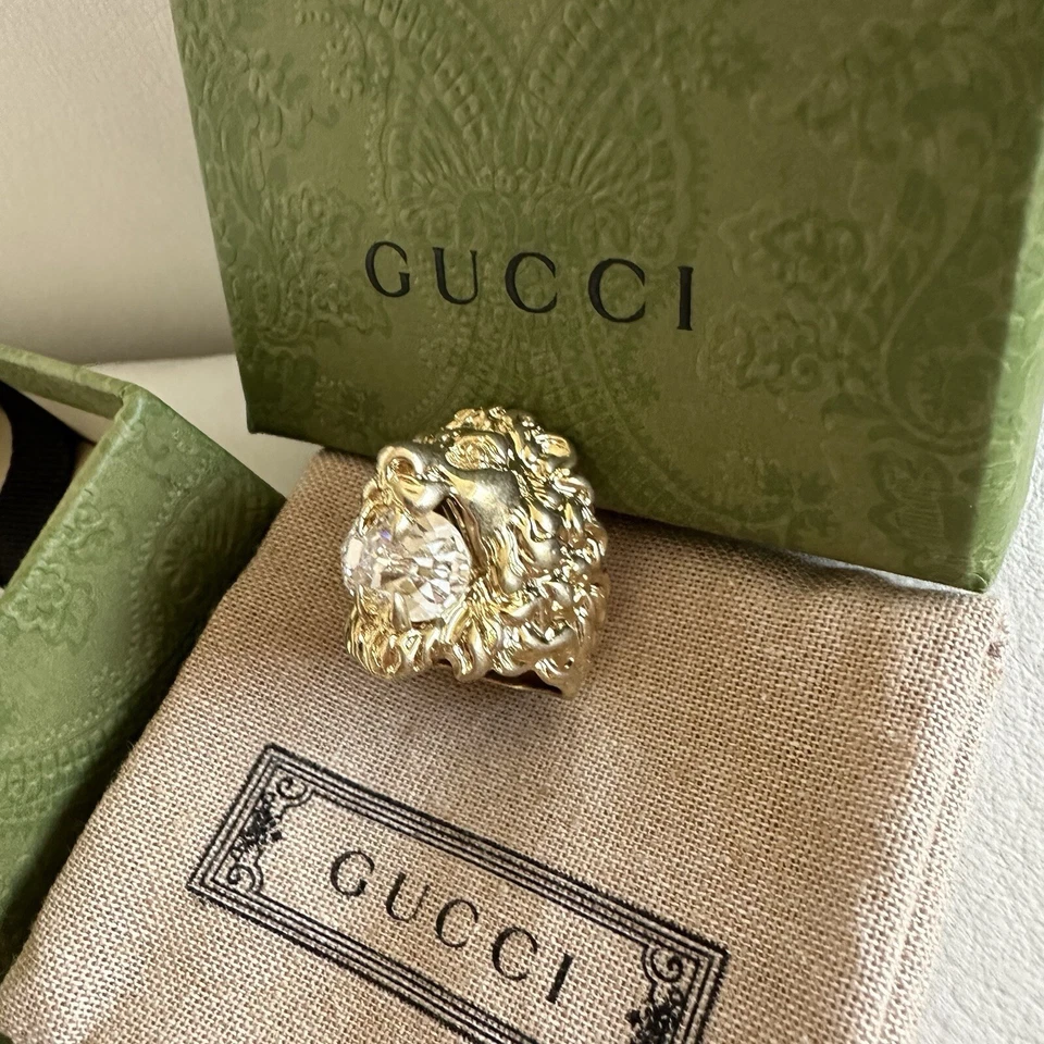 Authentic New Gucci Lion Ring with Crystal Size 10 - Image 3 of 3
