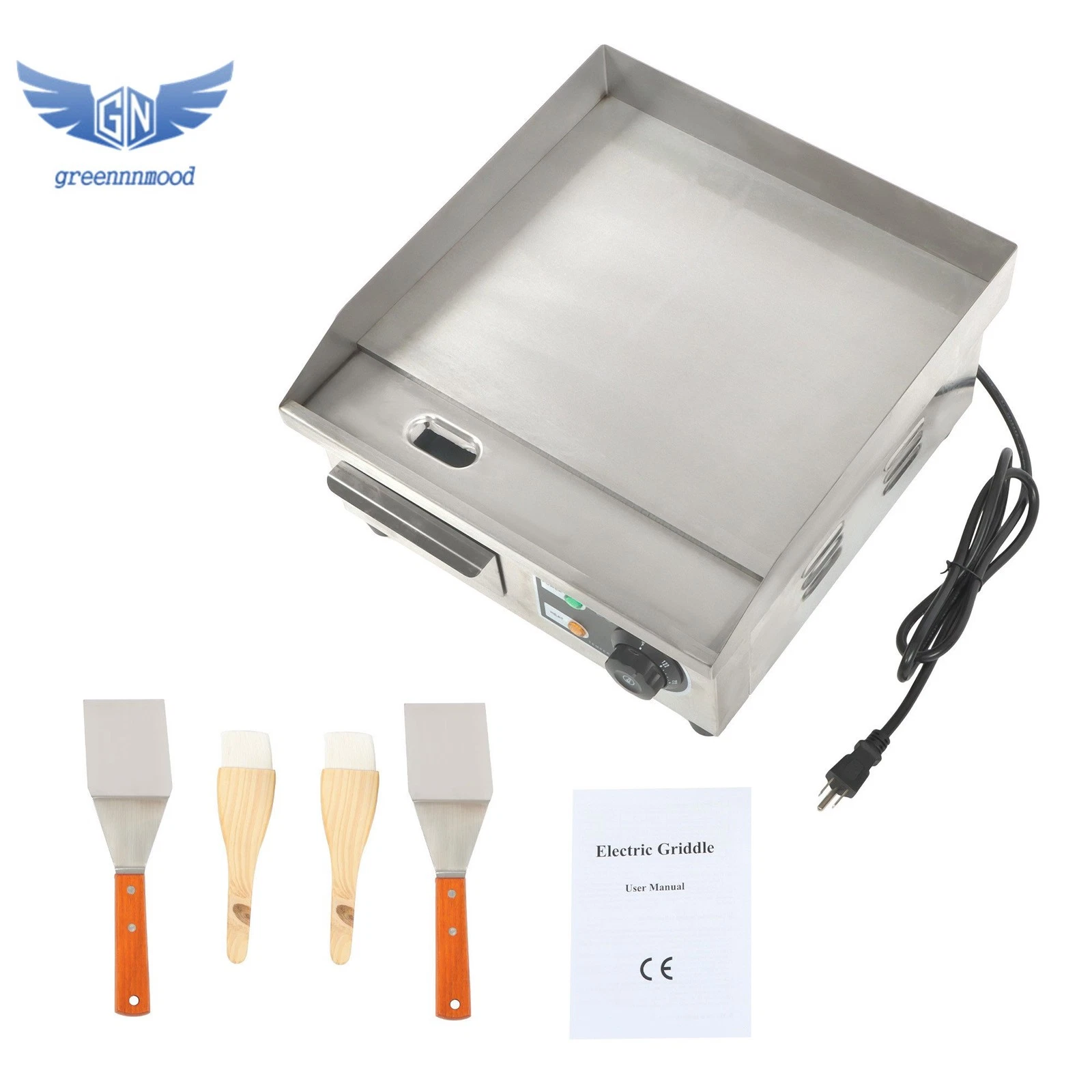 Commercial Electric Griddle, 1500W Countertop Flat Top Grill, 14in, 122℉-572 ℉