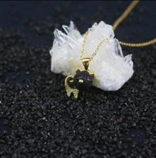 Z02 Cat Head Black Lava Pendant Gold Plated with Silver 925 Chain