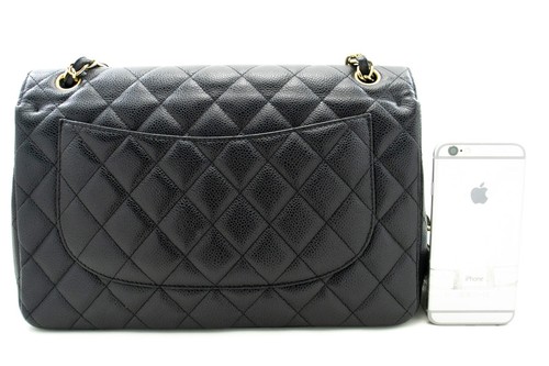 L66 CHANEL Authentic Grained Calfskin Classic 11" Chain Shoulder Bag Flap Black - Picture 3 of 19