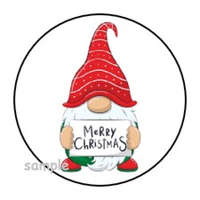 30 MERRY CHRISTMAS GNOME ENVELOPE SEALS LABELS STICKERS 1.5" ROUND FAVORS GIFTS
