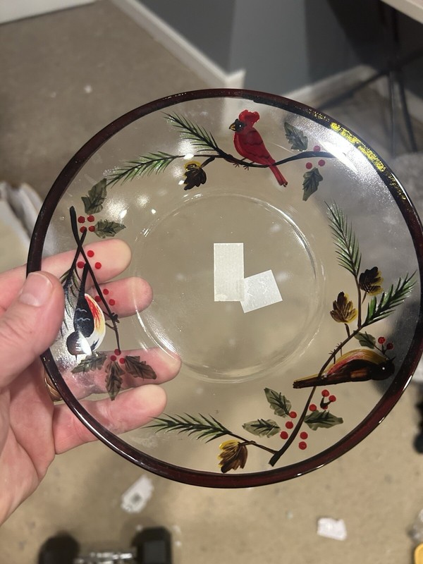 Set of seven glass bird and branches design Dessert Plates NWT